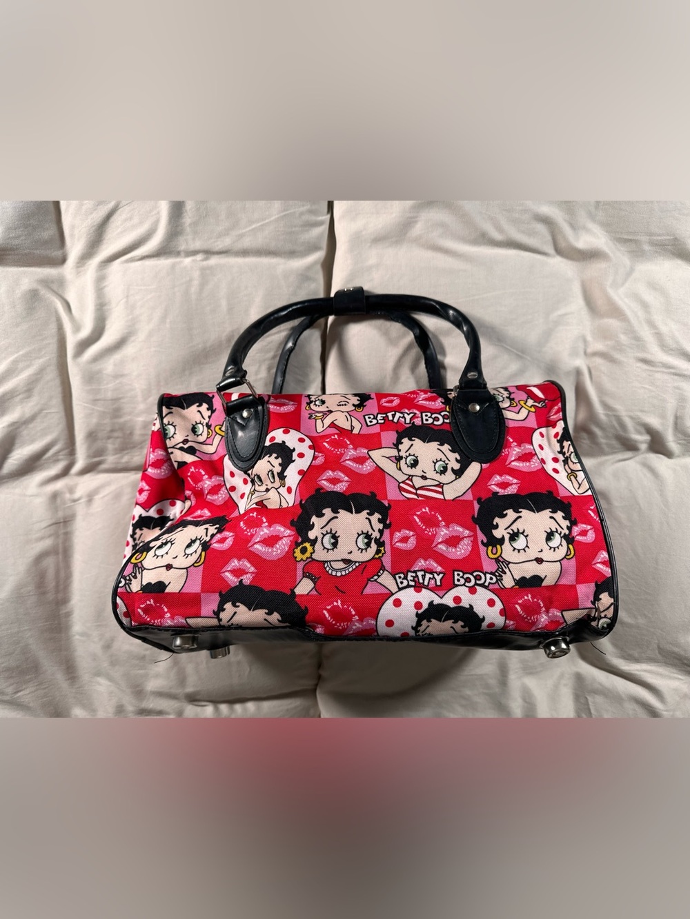 Betty Boop Vintage Canvas 90s Patchwork Duffle Bag Retro Kiss AOP FLAWED